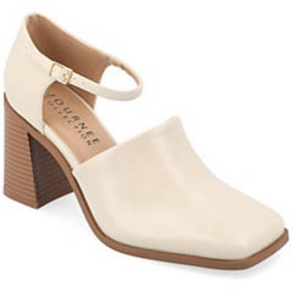 🤍🌾Journee Collection: Bobby, Bone Color Block Heel w/ Ankle Strap~ ✨️NWT✨️6.5W - Picture 2 of 8